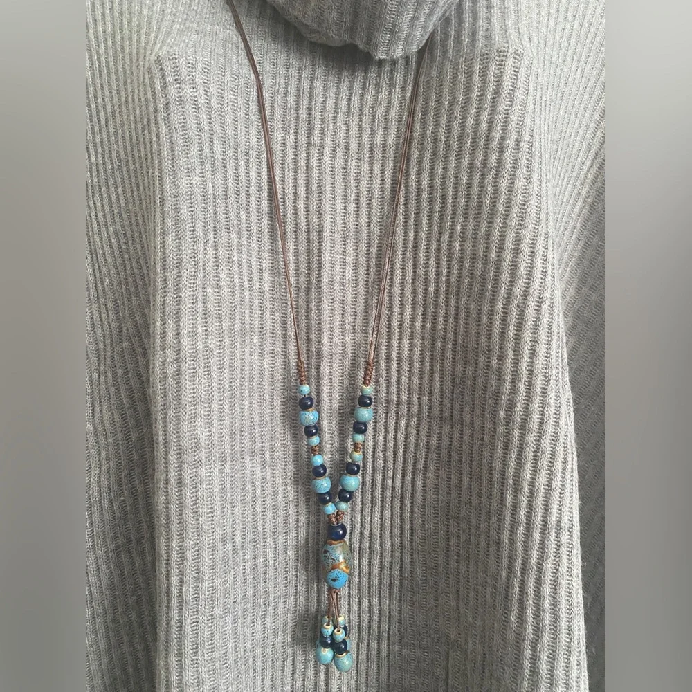 1pc Vintage Ethnic Style Boho Handwoven Ceramic Beaded Adjustable‎ Necklace